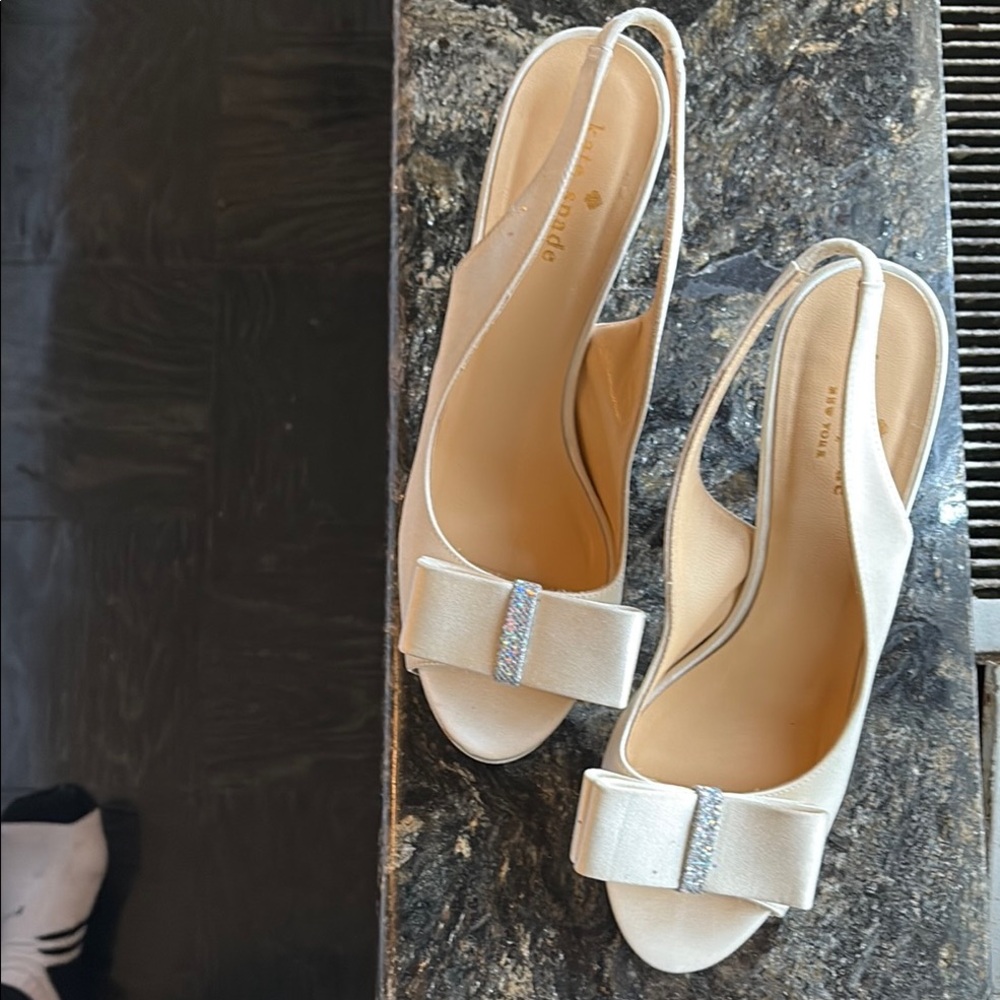 Elegant K Spade Cream Slingback platform Heels with Bow